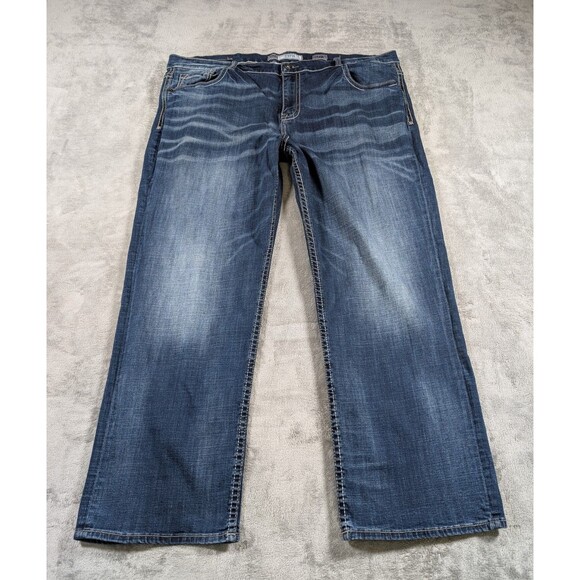 BKE Seth Straight Leg Jeans Mens 44x30 Blue Distressed Denim Buckle Casual - Picture 2 of 12
